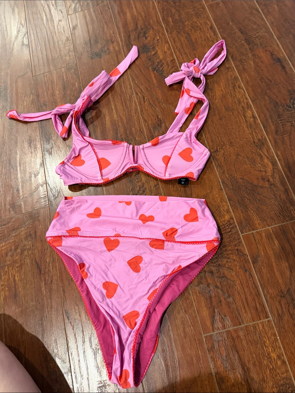 Beach Riot Pink Bikini with Red Heart Print